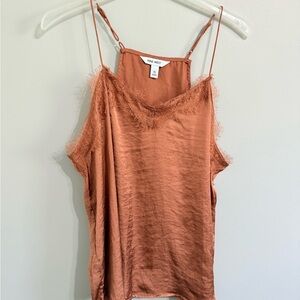 Nine West Rust-Orange Satin Lace-Trim Camisole